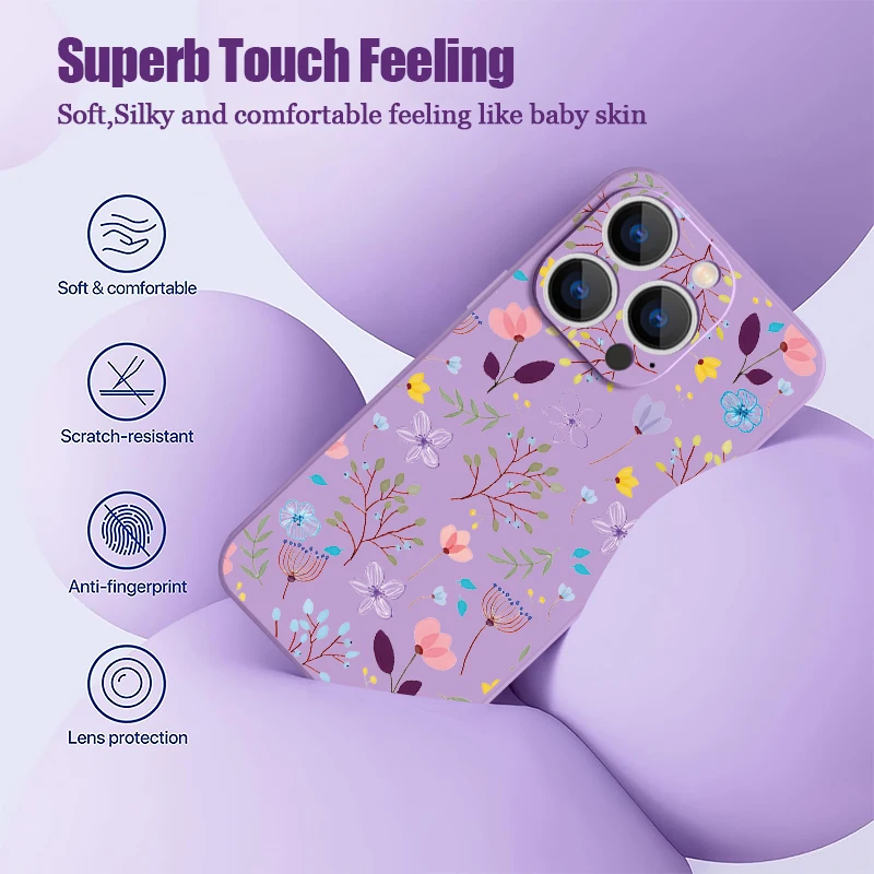 Foral Print Pattern Phone Case For iPhone 16 15 14 13 12 Pro Max 11 Magnetic For Magsafe Wireless Charge Liquid Silicone Cover