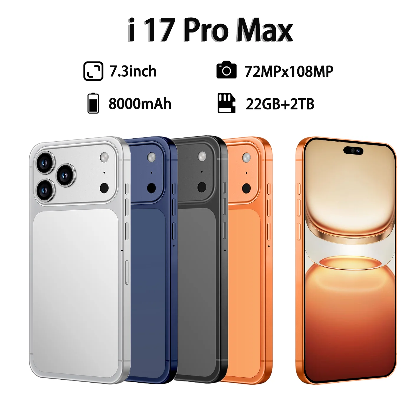 

NEW Screen Protector For SMS i17 Pro Max Global Edition 5G 108MP x 72MP Original Smart 7.3''HD 8000mAh Battery Android 22GB+2TB
