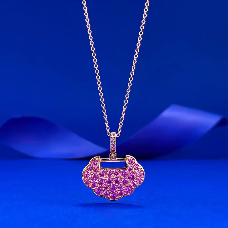 

S925 Серебряный инкрустированный красным цирконом безопасный кулон с замком Ruyi, нишевый дизайн, модное интернет-колье знаменитости