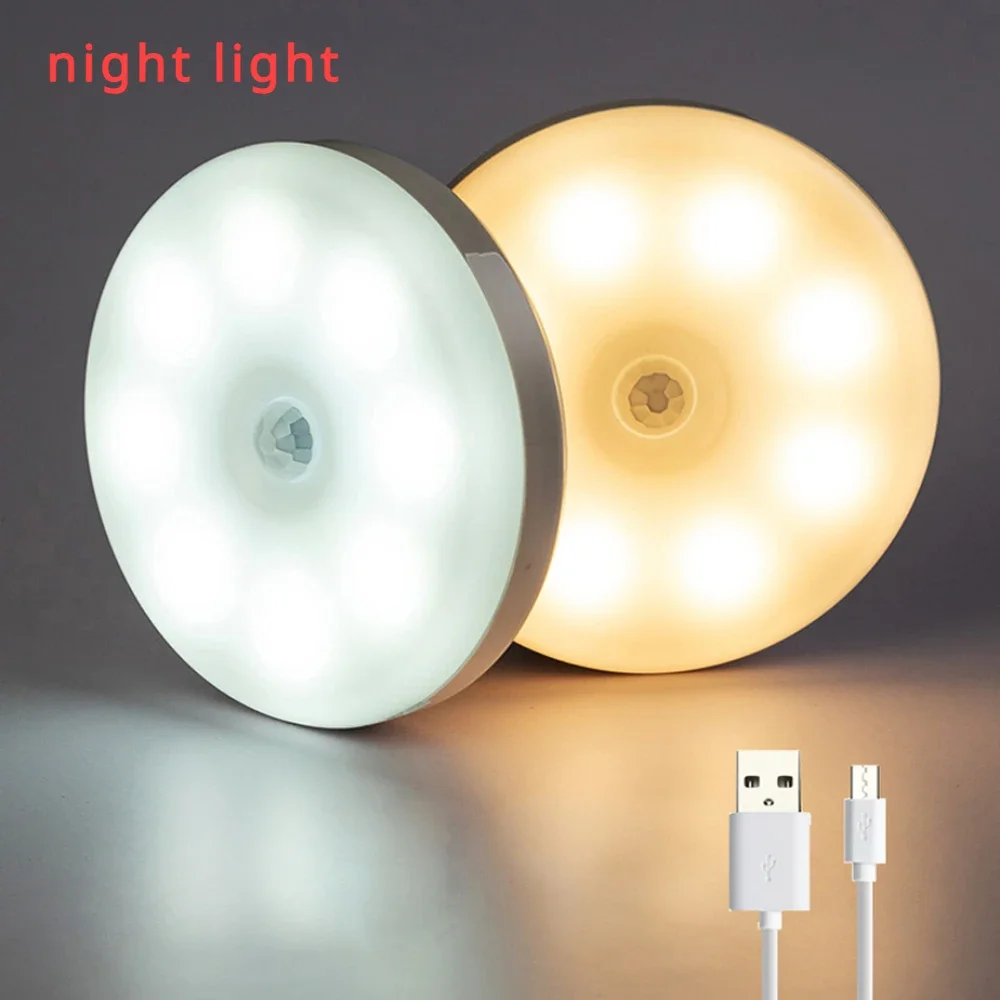 Suitable for Home Led Cabinet Wall Light Lamp PIR Motion Sensor Night Light Stitch Room Decor USB Rechargeable Hallway Kitchen