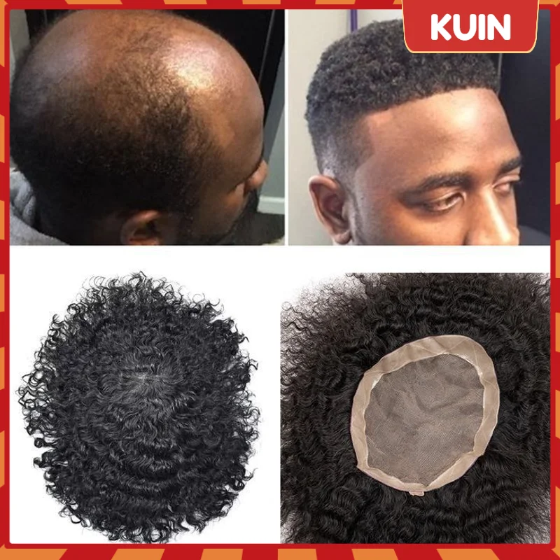 

Afro Curly Men Toupee 100% Human Hair Fine Mono Durable Capillary Prosthesis Natural Replacement Systems Handmade Mens Wigs 6"