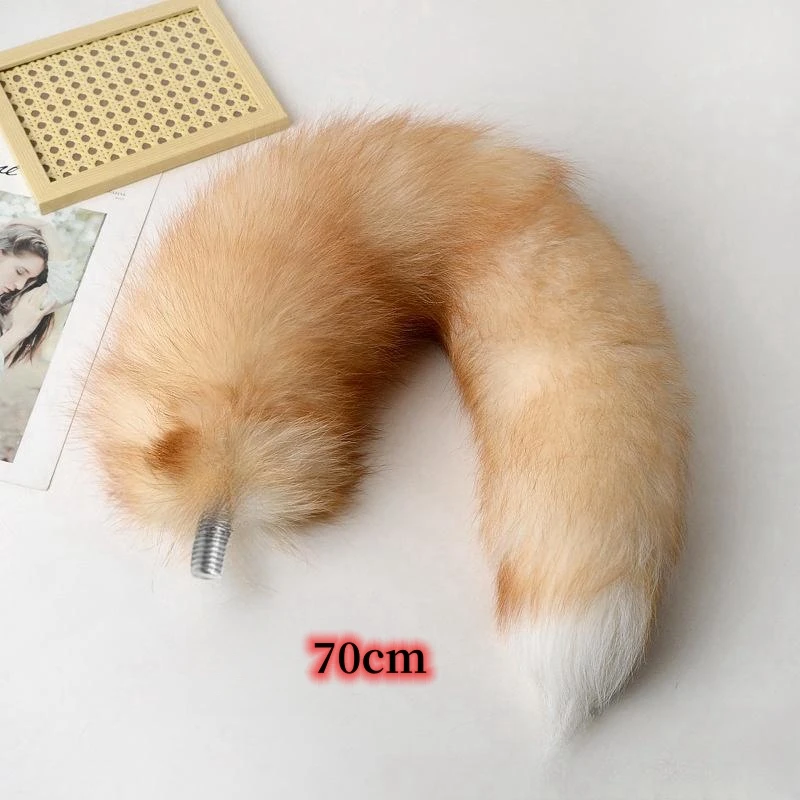 Sexy Fluffy Real Fur Crystal Fox Tails with Separable Alloy Threaded Butt Plug for Couple Erotic Cosplay Flirting Sex Toys