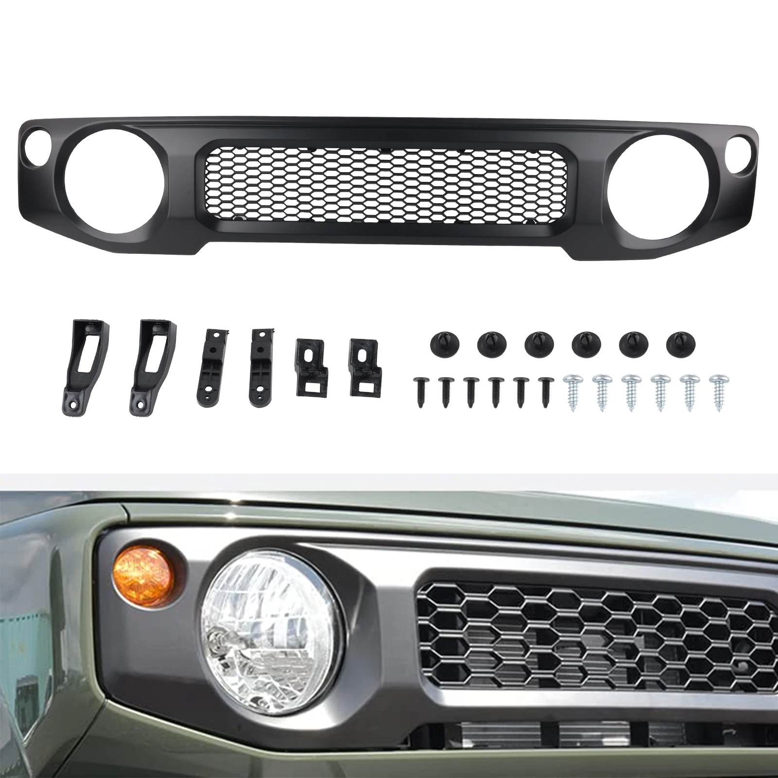 الجبهة شواء شبكة سباق الشوايات المصد الأمامي شبكة مصبغة اكسسوارات السيارات لسوزوكي جيمي JB74W / JB64W 2019-2024