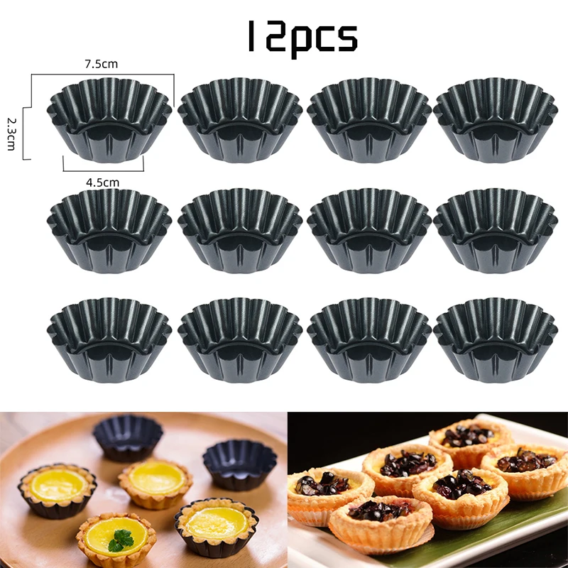 

DIY 12pcs 2.5Inch Reusable Cupcake Egg Tart Mold Pie Pizza Pan Cookie Pudding Mould Nonstick Cake Baking Pastry Tools Muffin Cup