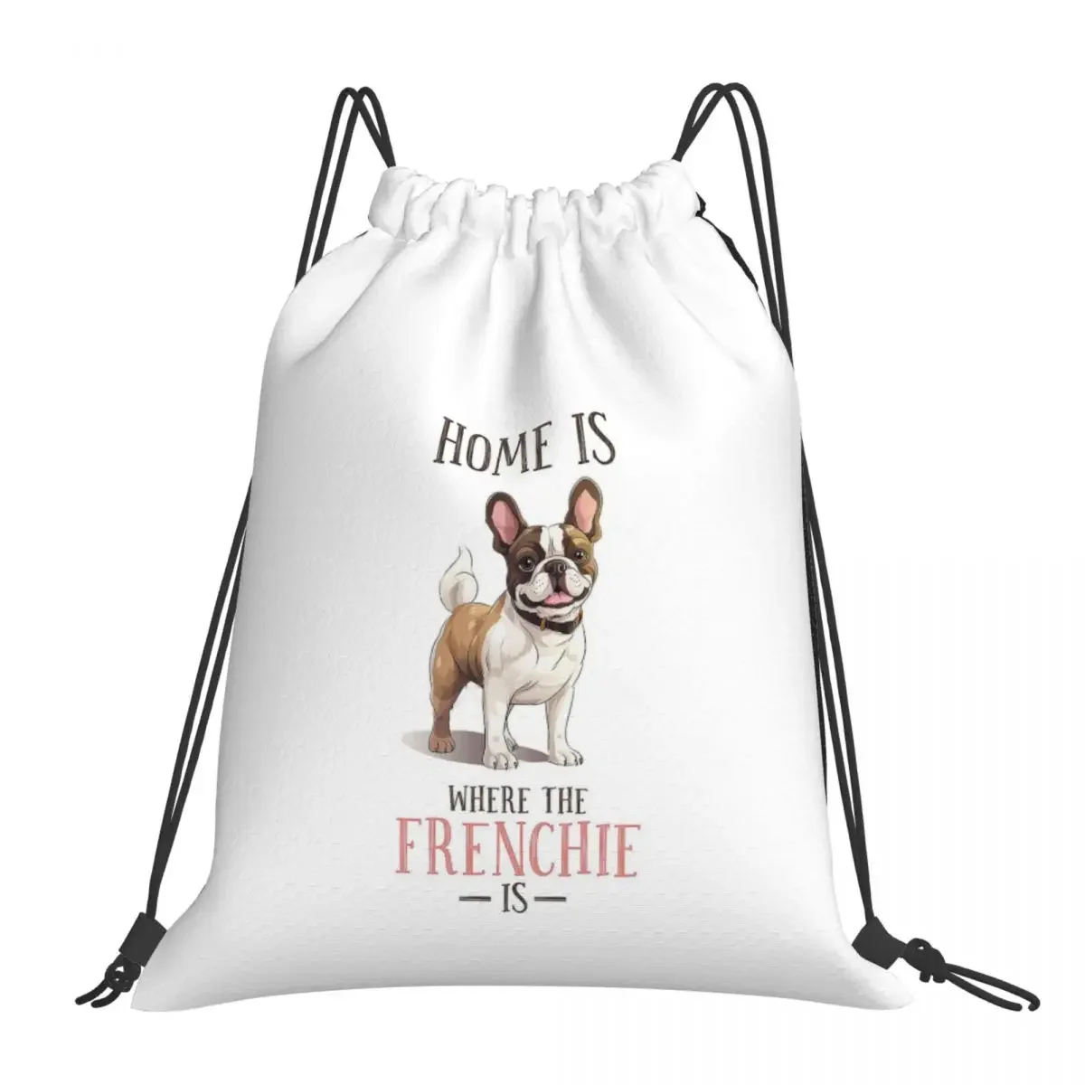 Frenchie Dog Mug Backpacks Casual Portable Drawstring Bags Drawstring Bundle Pocket Sports Bag BookBag For Man Woman School