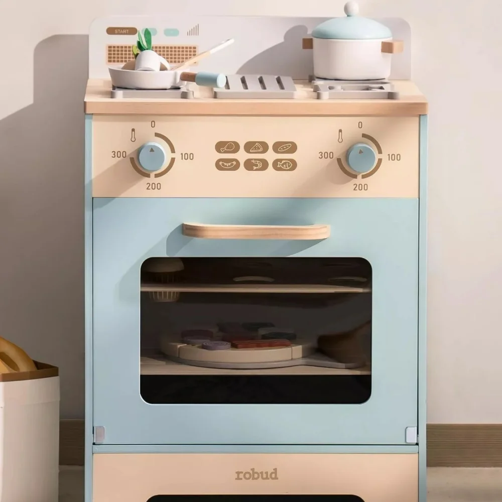 I bambini in legno di bocciolo giocano al forno da cucina finta di giocare a cucinare Playset regalo per i 3 anni +