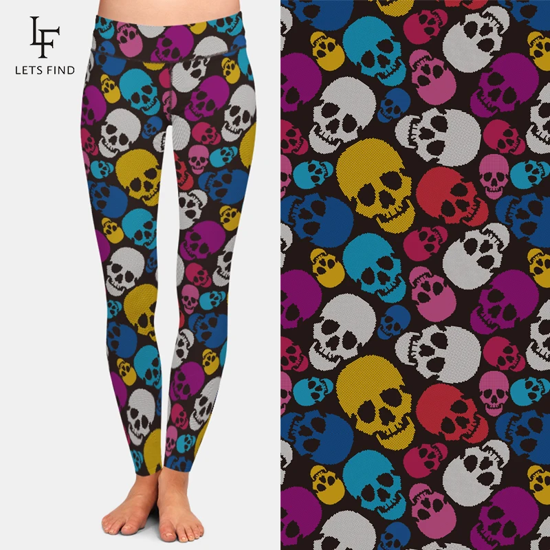 LETSFIND Brand Fashion vendita calda a vita alta 3D Skull Print Leggings da donna Sexy Girl Leggings neri