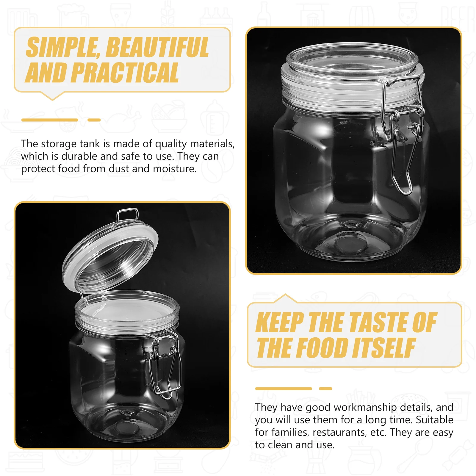

2PCS Transparent Airtight Food Storage Container Reusable Plastic Sealed Jars for Honey Jam Caviar Small