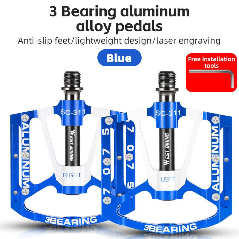 WEST BIKING Ultraleichte Fahrradpedale 3 Lager MTB Rennrad 7075 Aluminiumlegierung Rutschfeste Flachpedale Mehrfarbige Fahrradteile