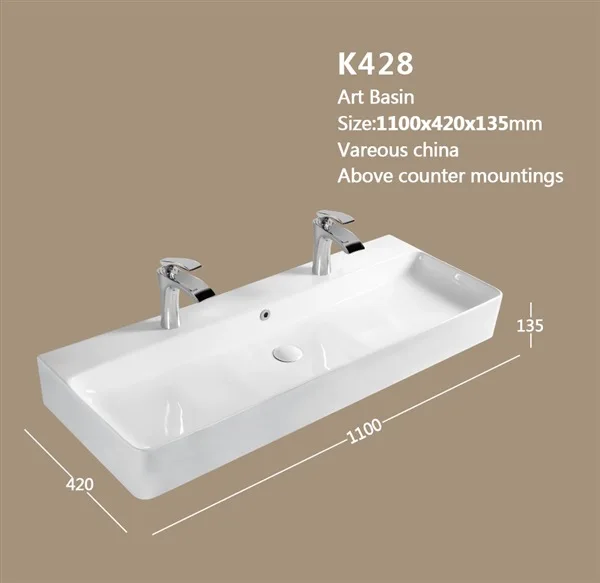 Large Basin Art Basin Ceramic Basin Double Faucet Hole Rectangle DoubleWashbasin Double
