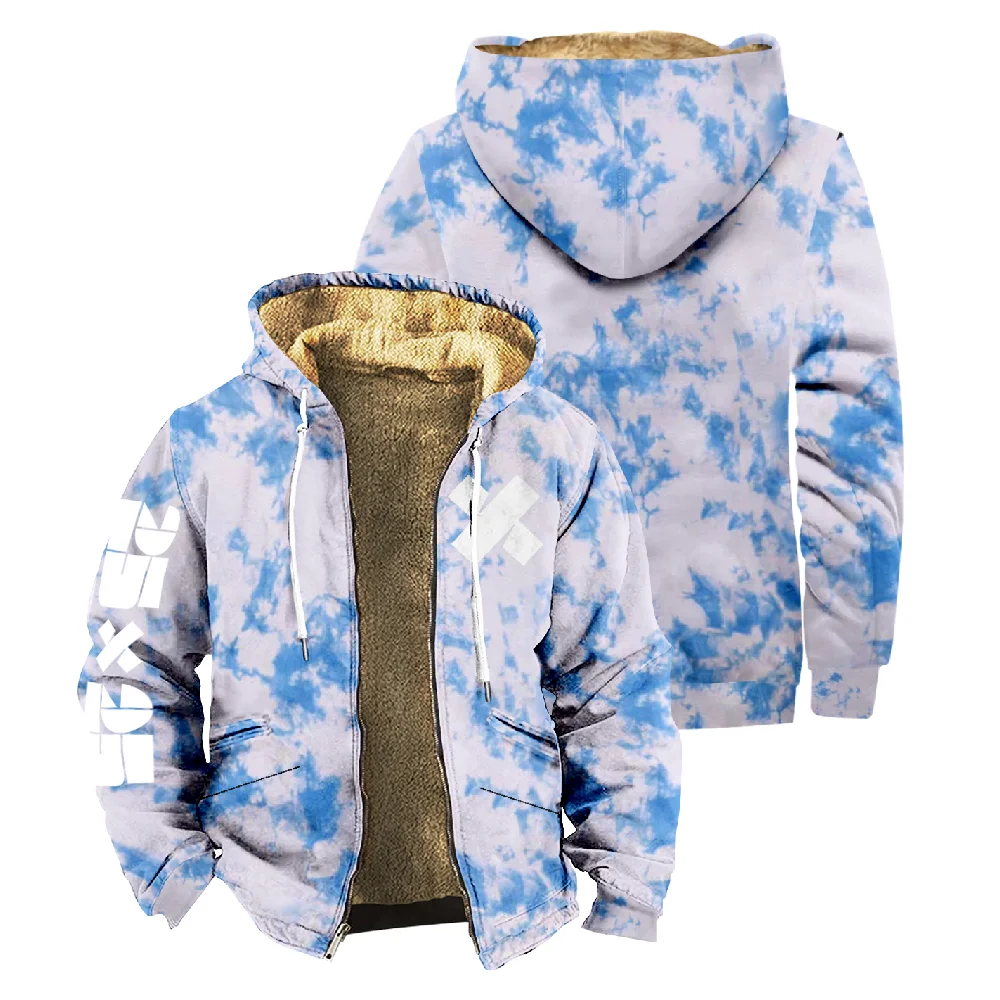 XPLR Shatter Light Blue Tie Dye Hoodie Sam and Colby Merch Long Sleeve Zip Sweatshirt Stand Collar Coat Women Men Winter Clothes