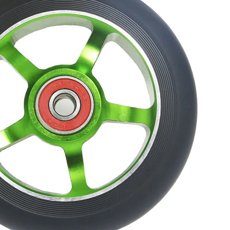 2 pezzi 100mm ruote di ricambio per Scooter con cuscinetti in alluminio resistente all\'usura parti di Scooter in PU accessori per Scooter, verde