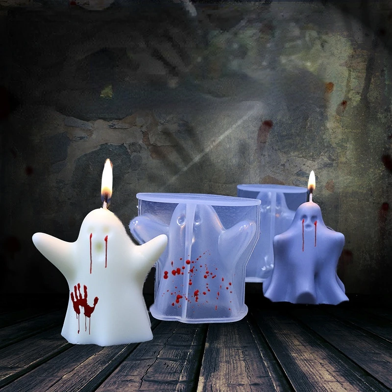 

3D Silicone Ghost Candle Mold Gypsum Resin Drop Glue Chocolate Soap Ice Cube Mould Candle Making Halloween Ornament Party Decor