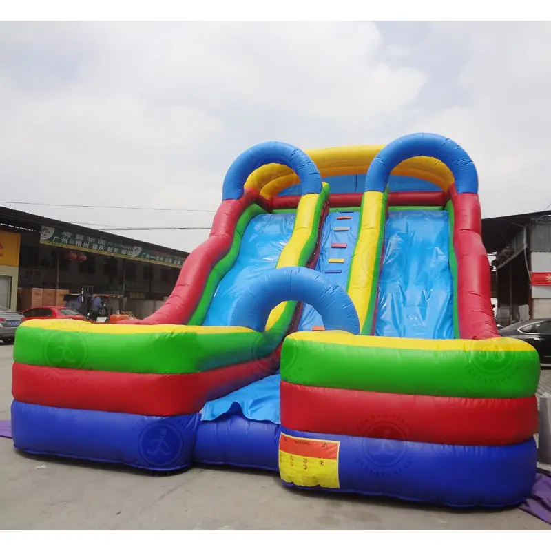 Large double slide obstacle inflatable outdoor long slide castle, PVC material children's inflatable bouncing slide