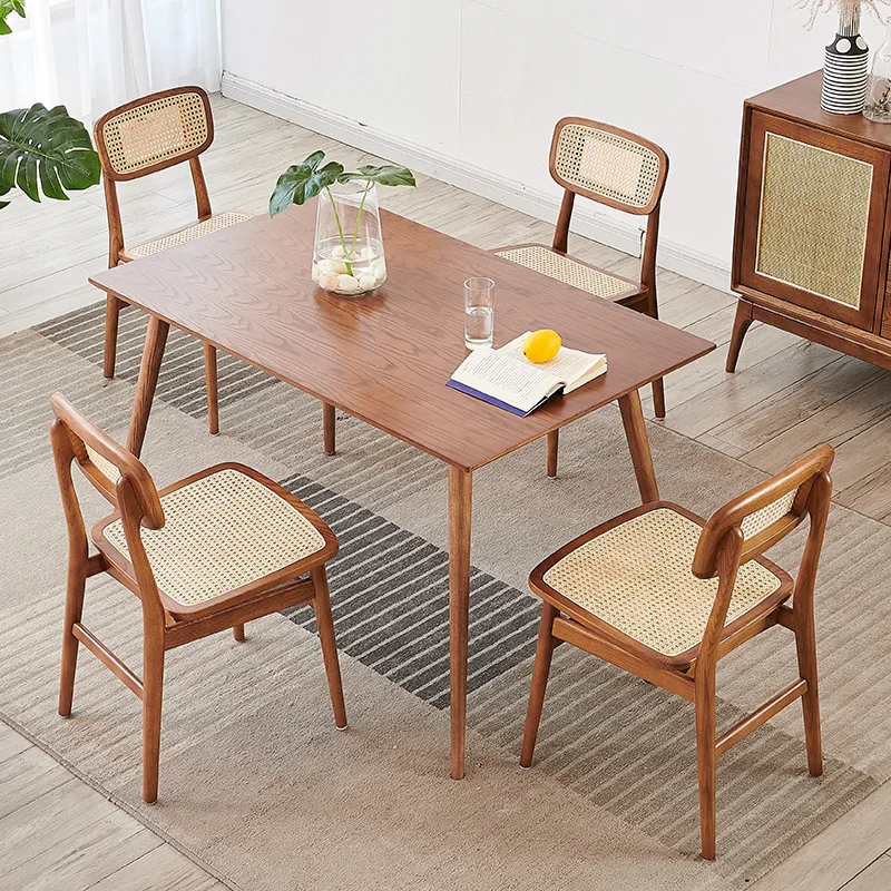 

HYS all-solid wood high-end dining table modern simple small apartment rectangular ash wood dining table and chair combination