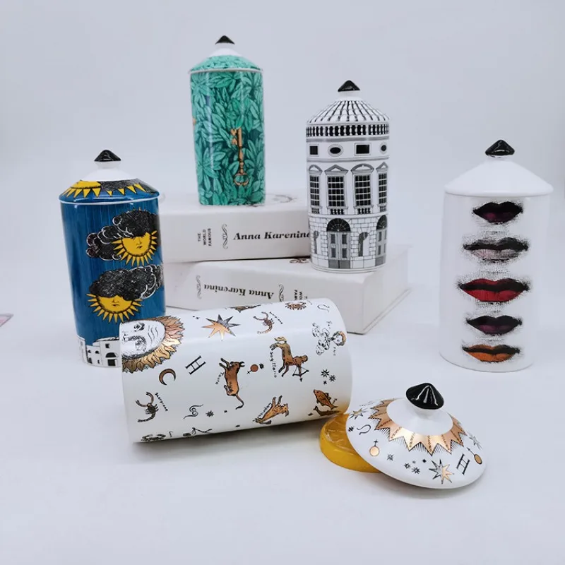 Modern Ceramic Jewelry Cosmetic Cotton Swab Storage Box Candle Holder Tabletop Building Craft Decoration Scented Candle Jar New