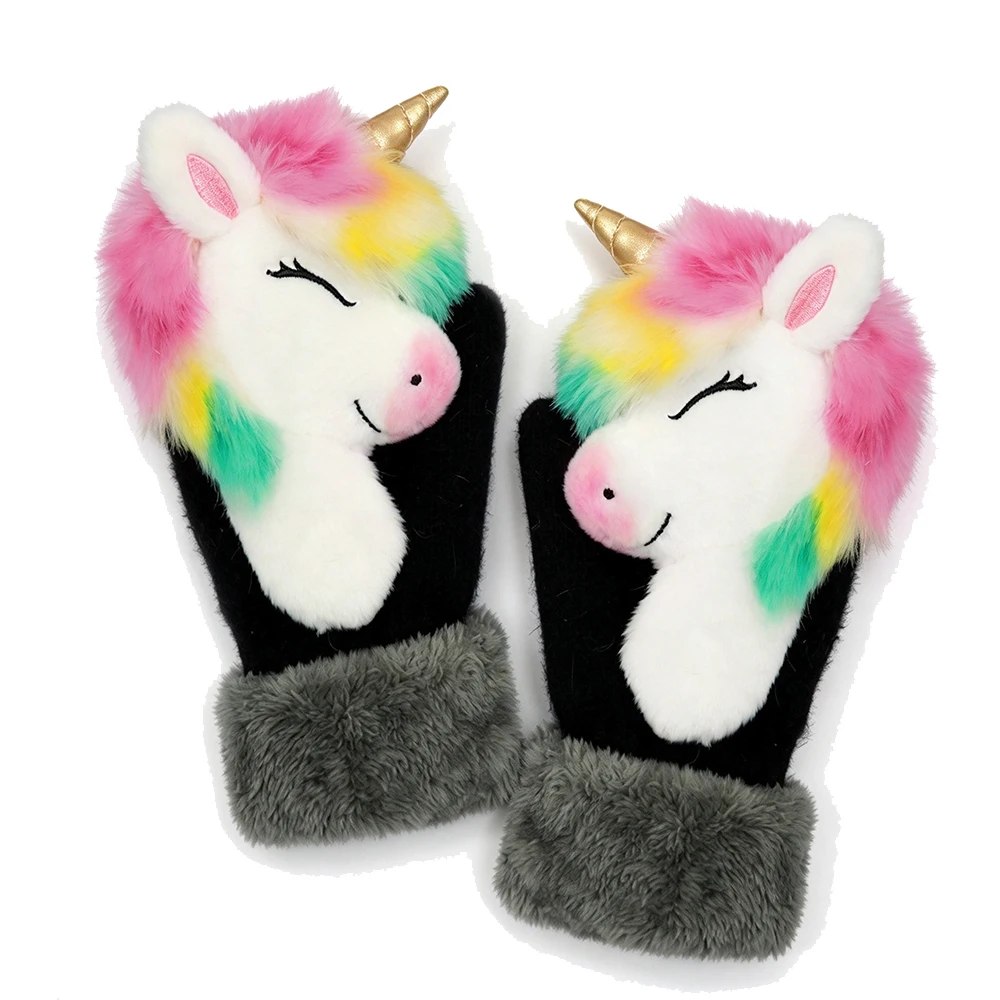 Kids 3D Animal Plush Mittens Winter Warm Fleece Cartoon Gloves Unicorn Panda Owl Bear Fox Girls Boys Christmas Winter Gift