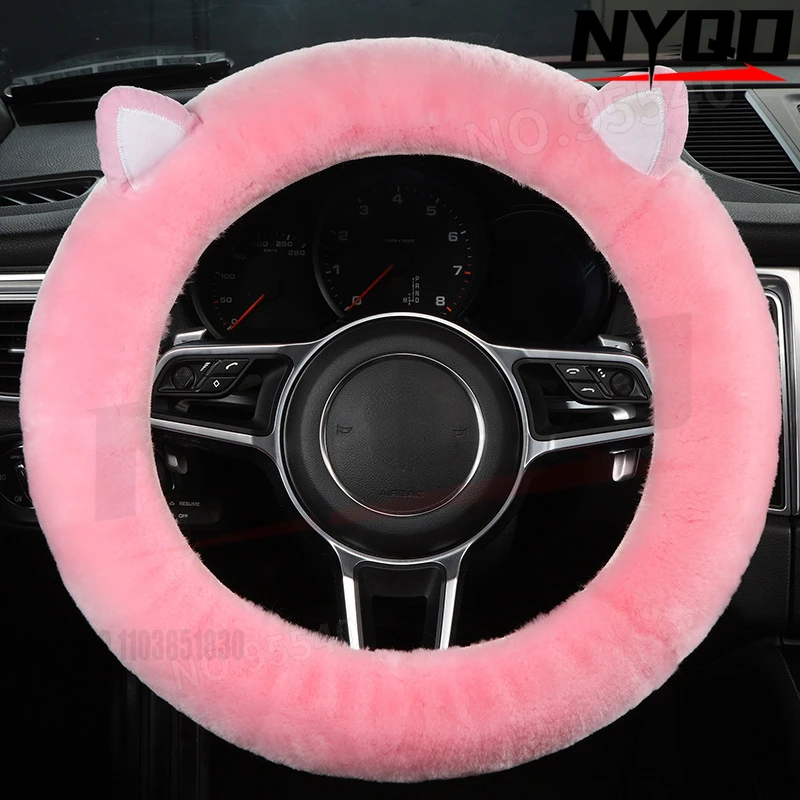 Car wool steering wheel cover, real wool cartoon little frog, winter handlebar cover, fur and fur integrated, short plush TikTok