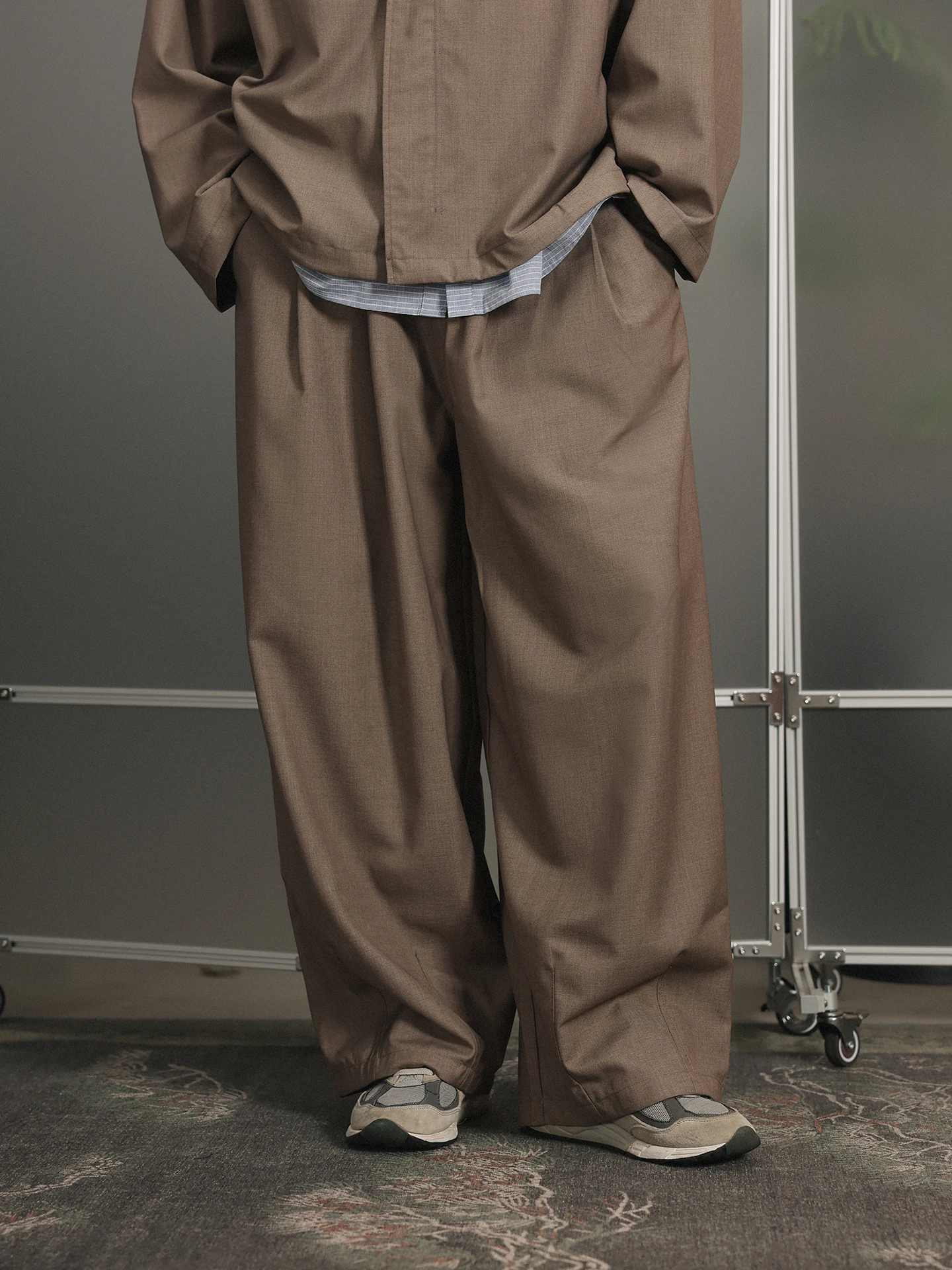 

Винтажные свободные брюки прямого кроя Noears с эластичным поясом, цвет молочного чая, повседневные брюки для работы и отдыха, из полиэфирного волокна