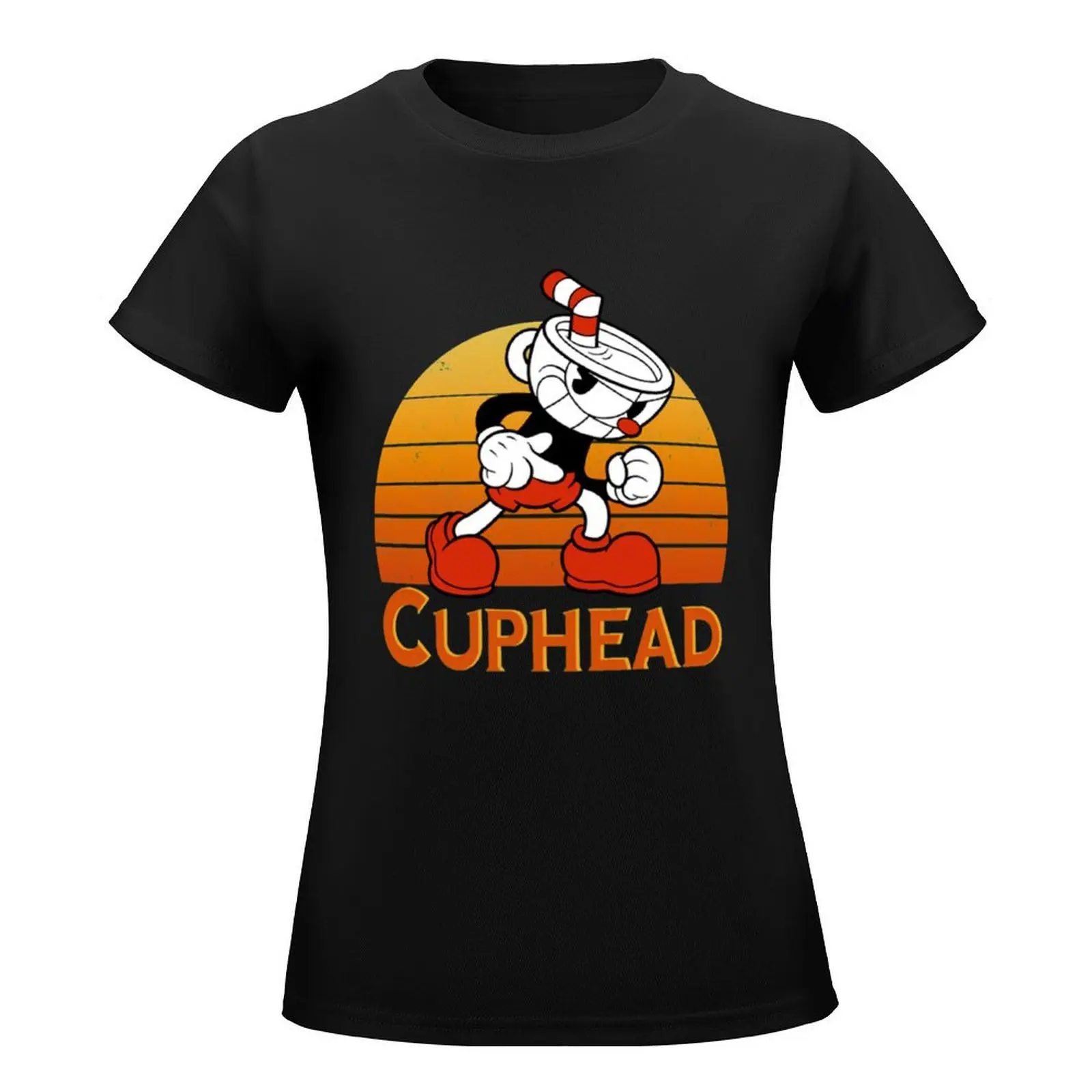 Cuphead Vintage Sunset t-shirt summer tops anime clothes funny white t-shirt dress for Women sexy