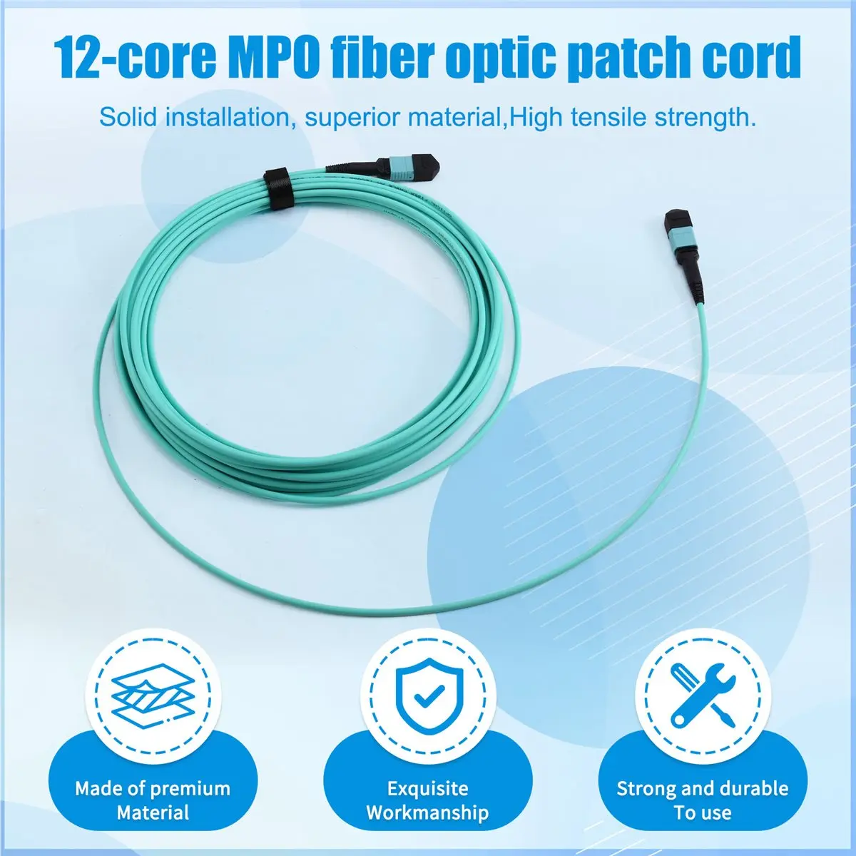 T1236C Tools-12 Core MPO Patchcord 10M Patchcord Optic Cable Multi-Mode OM3 Mpo for 100G/40G Module Mpo Patchcord