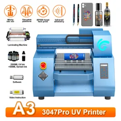 A3 UV DTF Flatbed Printer XP600 UV DTF Printer with 6*500ML Ink for Bottles Glass Metal Wood Acrylic printing XP600 UV Impresora