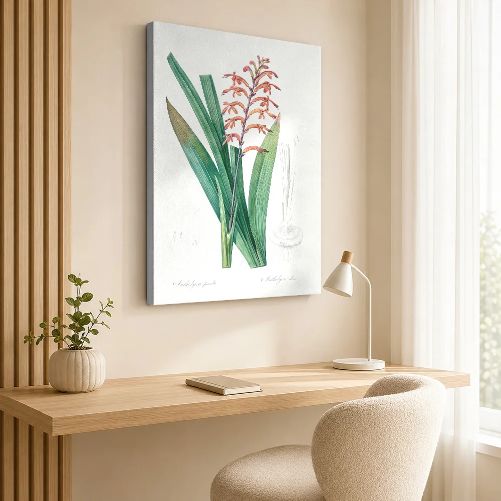 Flowering Botanical Stem Framed Canvas Poster Customized Photo Stylized Graphic Illustration Wall Art For Quiet Sitting Room