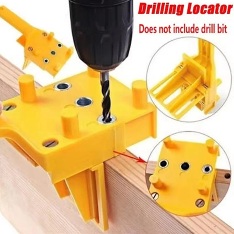 Professional Woodworking Drill Guide Jig with Hole Locator - 6/8/10mm Drill Bit Set for Straight & Accurate Boring (for Handheld