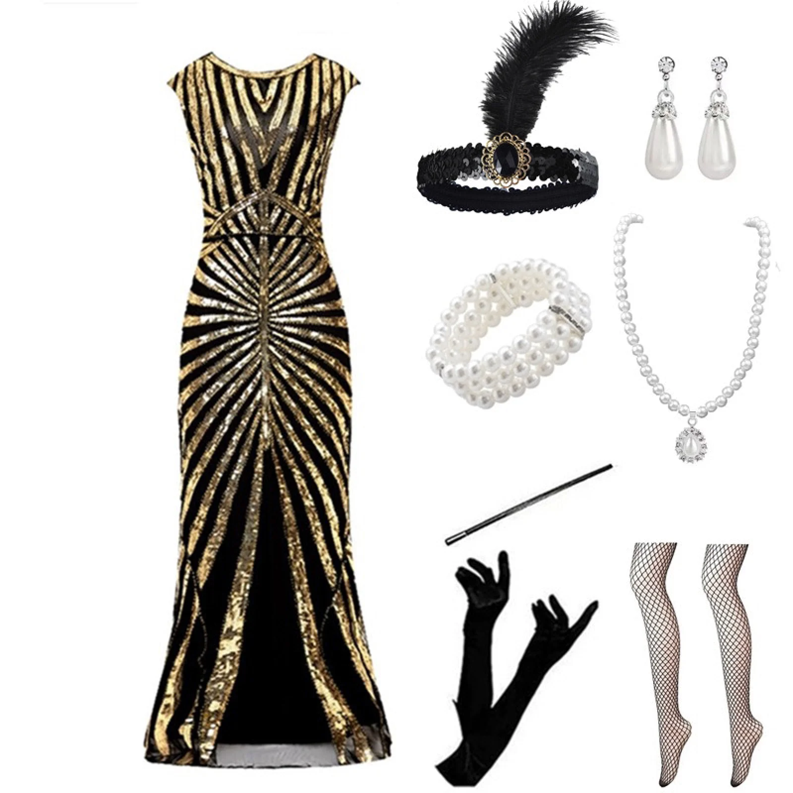 1920S Accessoires Set Voor Vrouwen Halloween Carnaval Kerst Cosplay Feest Kostuums Volledige Set Voor Vrouwen Meisjes