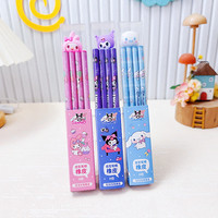 New Sanrio Cartoon Cute 12pcs Pencil Melody Cinnamoroll Yuguigou Cap Eraser Stationery Elementary School Round Rod Writing Pen