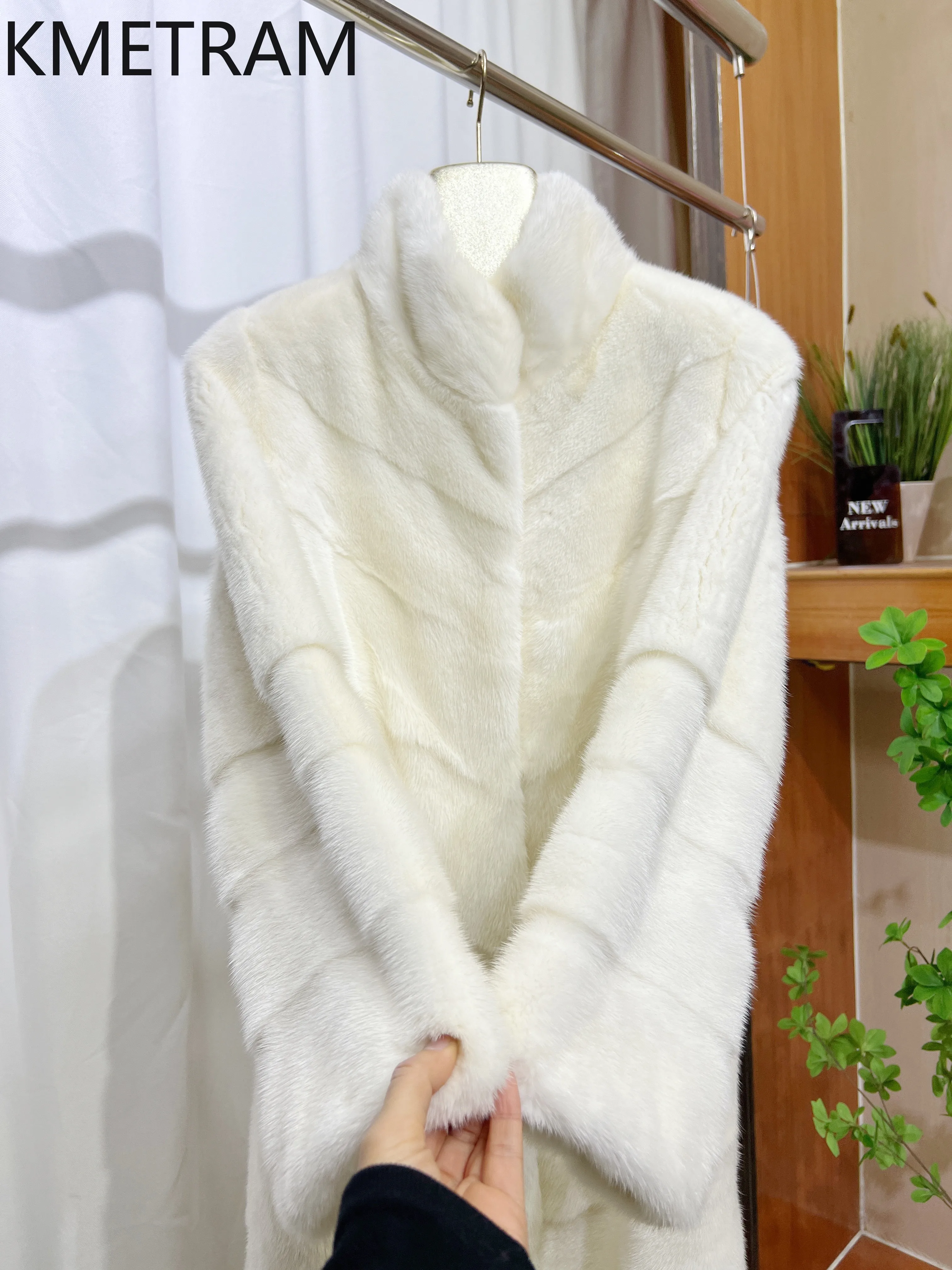 100% 순수 밍크 퍼 재킷 여성 고급 화이트 롱 리얼 퍼 코트 후드付き 2025 고품질 겨울 여성 의류