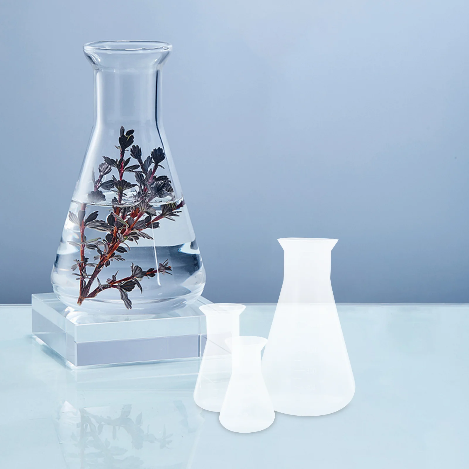 6pcs Laboratory Flask 50/100/500Ml Transparent Plastic Conical Flask For Science Experiment Reagent Bottle With Embossed Scale