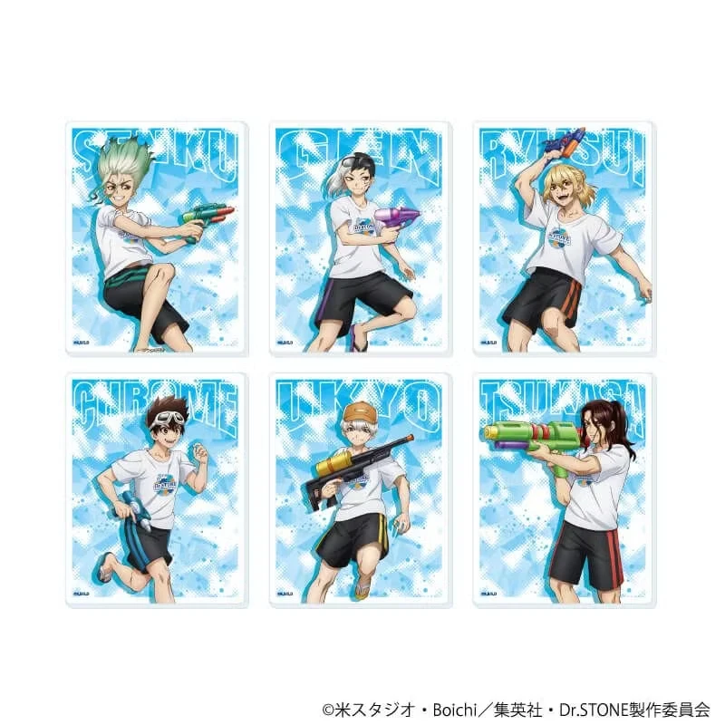 Брелок для ключей Dr. Stone (серия Water Gun) с персонажами аниме: Сенку, Тайджу, Цукаса, Кохаку. Хромированный акриловый брелок. Подарок для фанатов на день рождения. Оптовая продажа от производителя.