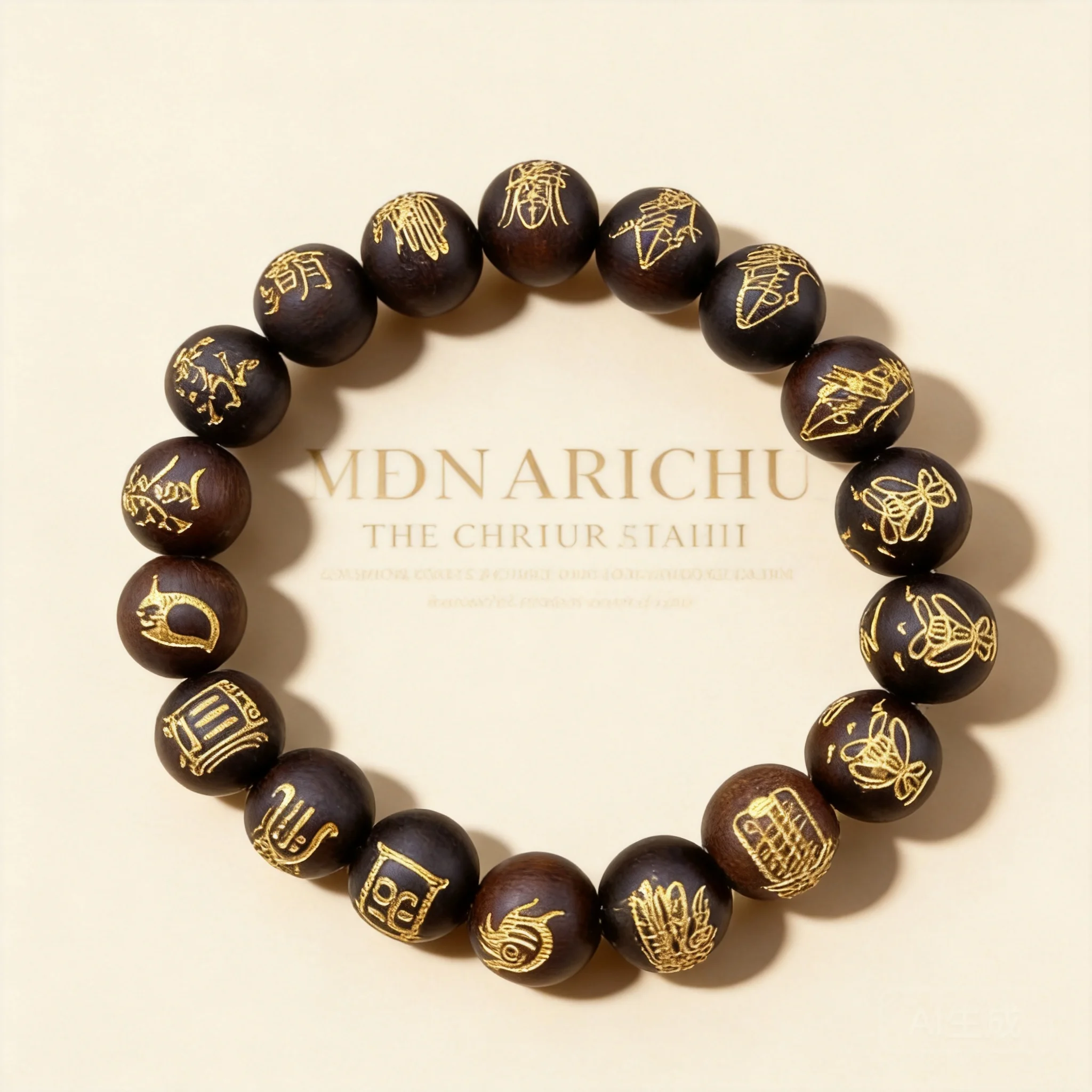 Chinese Style Thunder Struck Jujube Wood Gold Gilded Taoist Talisman Lucky Beaded Bracelet For Wealth Good Luck Blessing Protect
