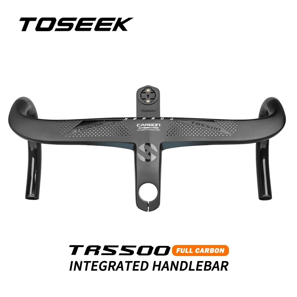 TOSEEK Full Carbon Road one-Integrated Handlebar 28.6 Carbon Handlebars With GPS Computer Holder Handlebar 360/380/400/420/440mm