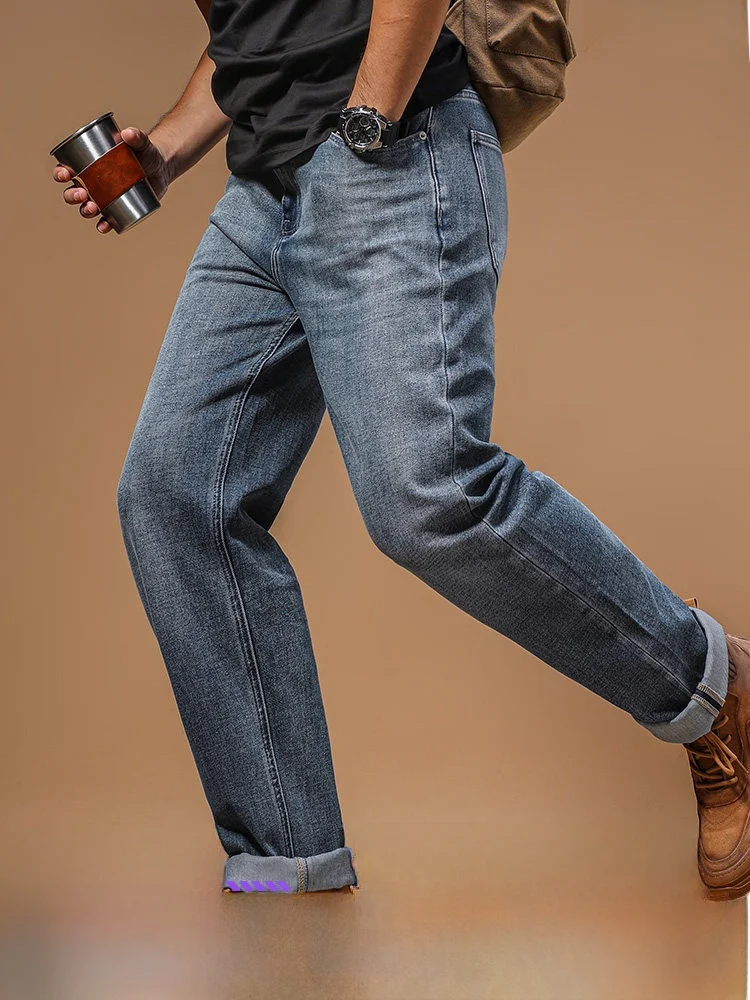 

Waed Thiened Elastic Straight Leg Jeans Men's Casual Comfortable Breathable Warm Spring Autumn Seasonal Jeans