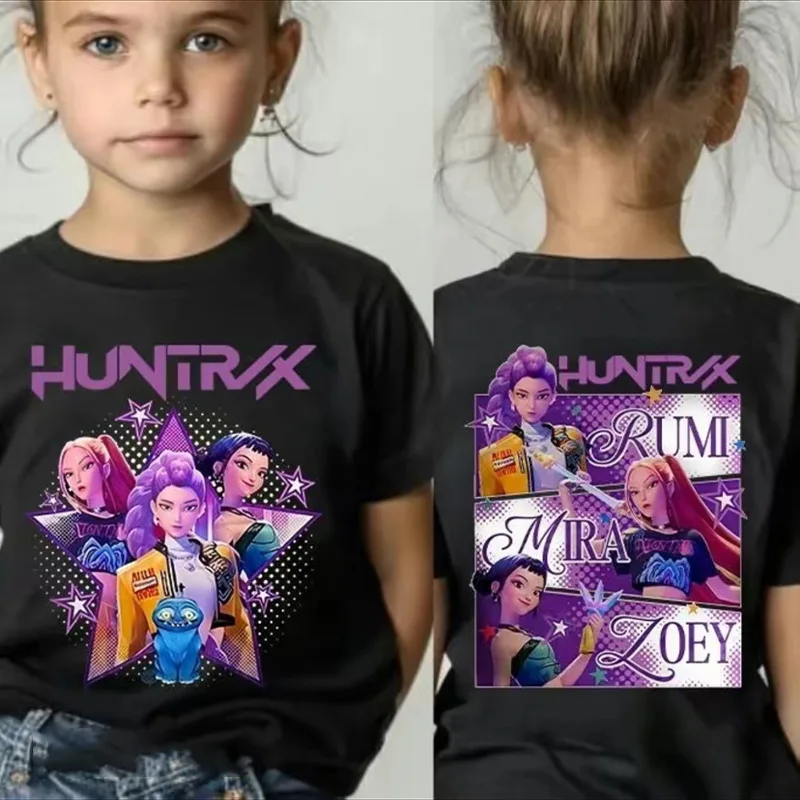

KPop Demon Hunter Anime Cartoon Printed Crew Neck Short Sleeve T-Shirt Casual Loose Kids Top Y2k Girl and Boys Clothes