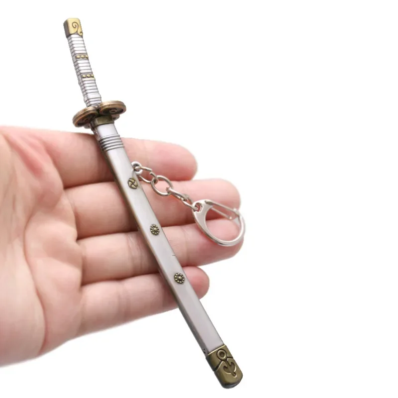 Anime One Piece Zoro Weapon Keychain for Car Keys Ring Cartoon Kitetsu Yama Katana Metal Model Key Chain Toys for Children Gift
