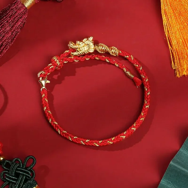 

Dragon Year Birth Year Carrying Strap Dragon Head Bracelet Red Woven February 2 Women Men's Rope Simple and Generous Ornament