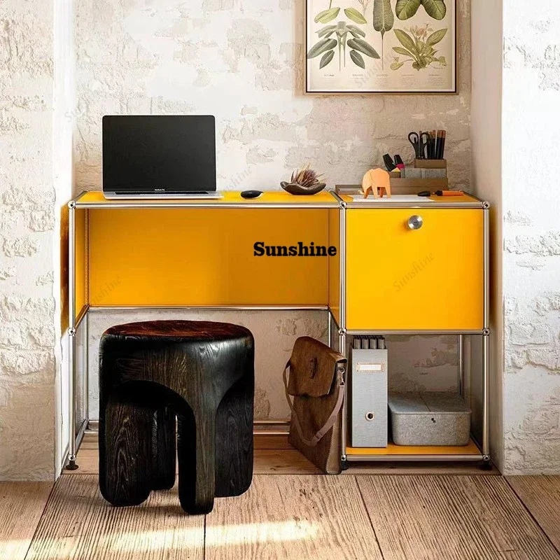 Module Cabinet Computer DeskMobile Internet Celebrity Study Office Stainless Steel Soild Wood Combination Module Laptop Desk