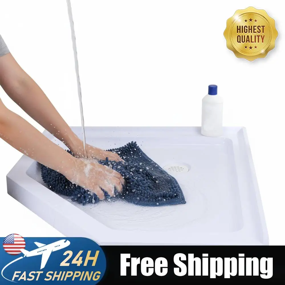 

Shower Pan with Corner Drain Shower Tray Non-Slip Textured Surface 37 In. L X 37 In. W for RV Camper Travel Trailers