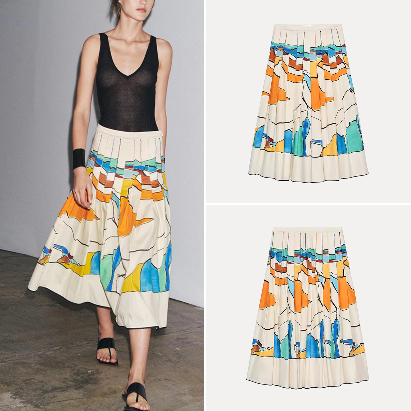 تنورة نسائية صيفية جديدة لعام 2025 ذات ثنيات واسعة ومطبوعة بحامل مناسب من ألياف البوليستر ملابس يومية ماركة Z #1