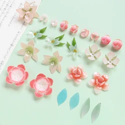 1pcs Simulation Peach Blossom Daffodil Resin Flower Green Leaf Heat Shrink Sheet Diy Handmade Jewelry Earrings Hairpin Material