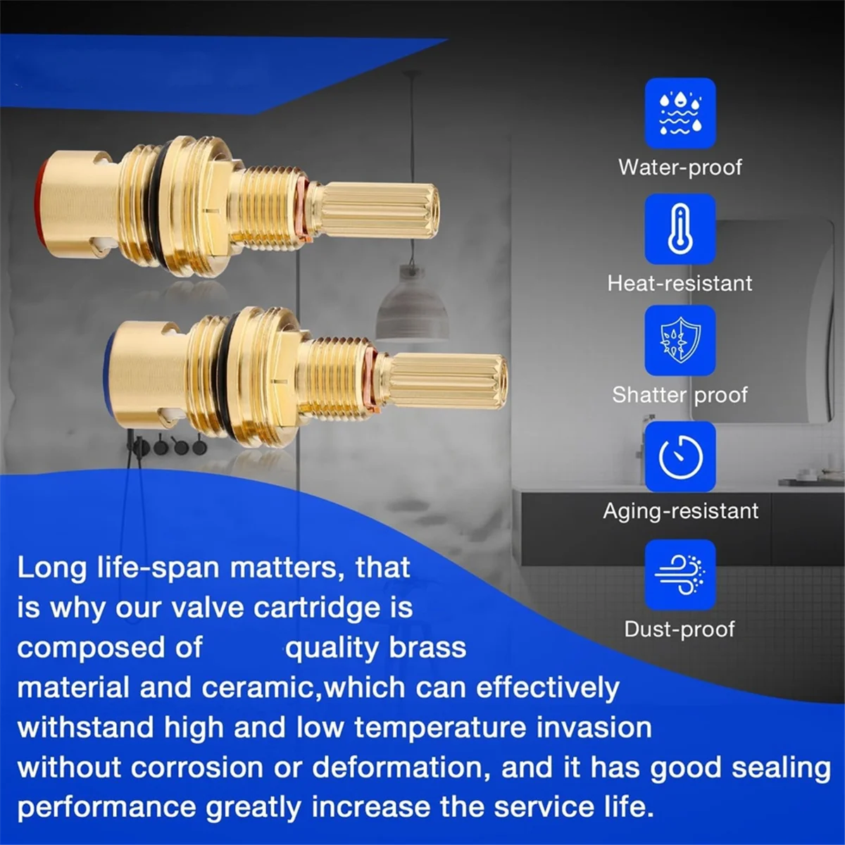 

ABNJ Brass 1-001 & Brass 1-002 Ceramic Valve Cartridges Set for Cold Widespread Cartridges and Hot Widespread Valve Core