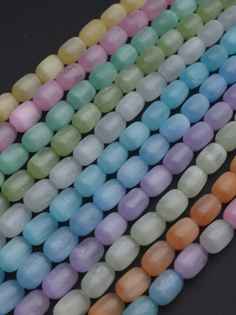 Wholesale Trendy Natural Plaster Cat Eyes Multi Color Smooth Drum Barrel Shape Loose Beads For Jewelry Necklace Bracelet Making