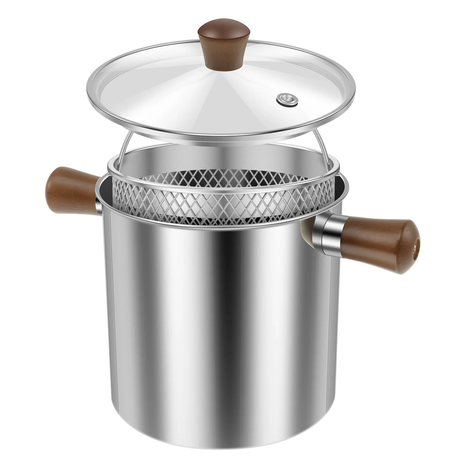 

Кастрюля для фритюрницы Универсальная алюминиевая кастрюля с корзиной и крышкой Ситечко для жареной курицы Кухонная кастрюля для экономии масла