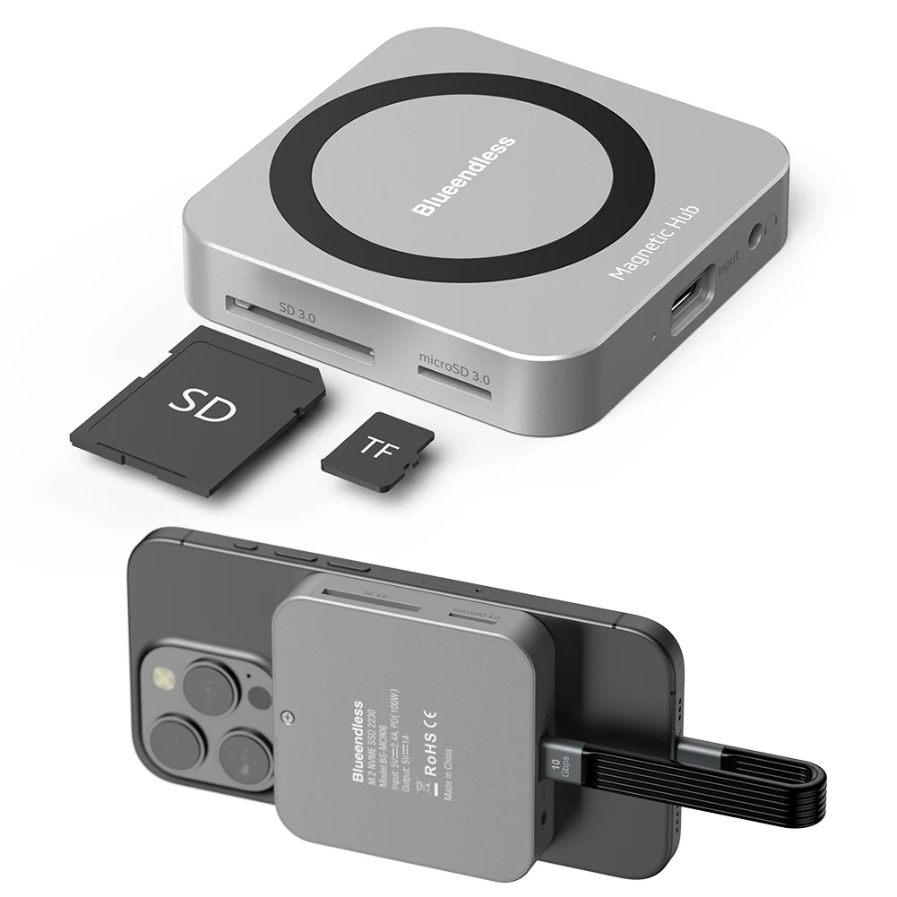 

8 in 1 USB C Hub with M.2 SSD Enclosure SD Docking Station 4K 60Hz HDMI-Compatible USB-C 3.2&USB-A 3.2 for M.2 NVMe and SATA SSD