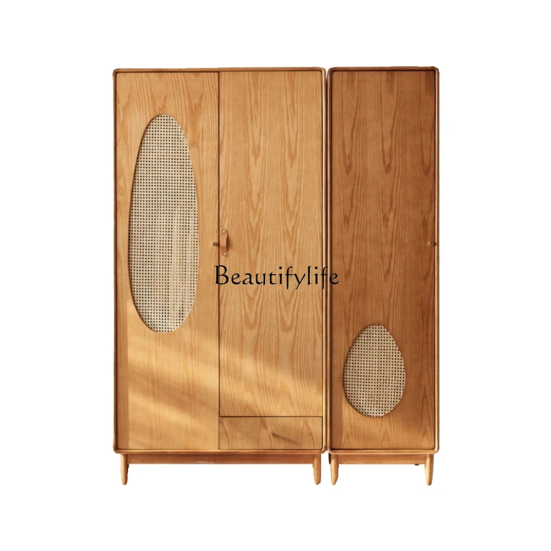 

Nordic rattan wardrobe B & B hotel bedroom double door solid wood storage locker home