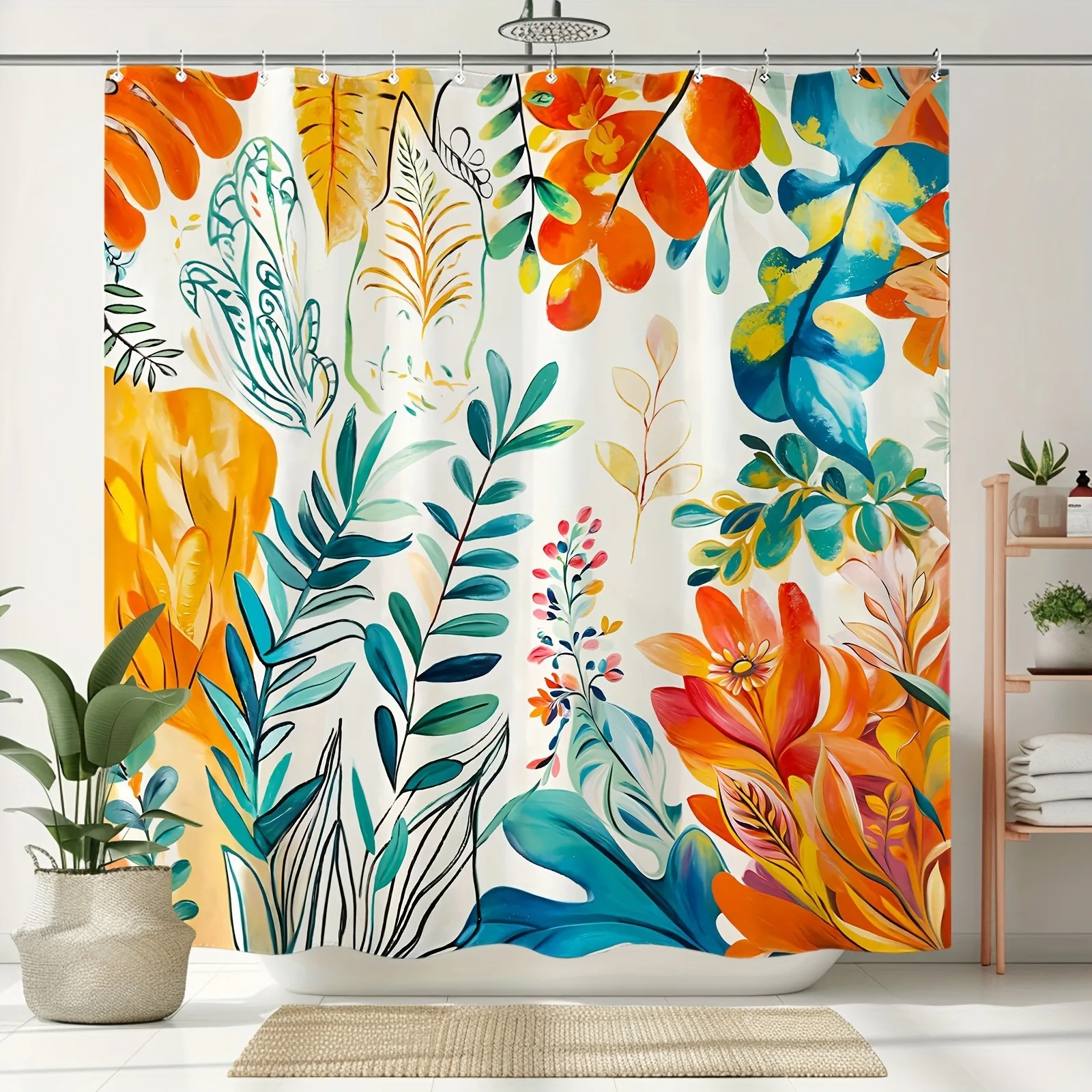 

Цветные узоры цветов и растений Занавеска для душа Моющаяся грязеотталкивающая насадка для душа Водонепроницаемая полиэстеровая занавеска для ванны