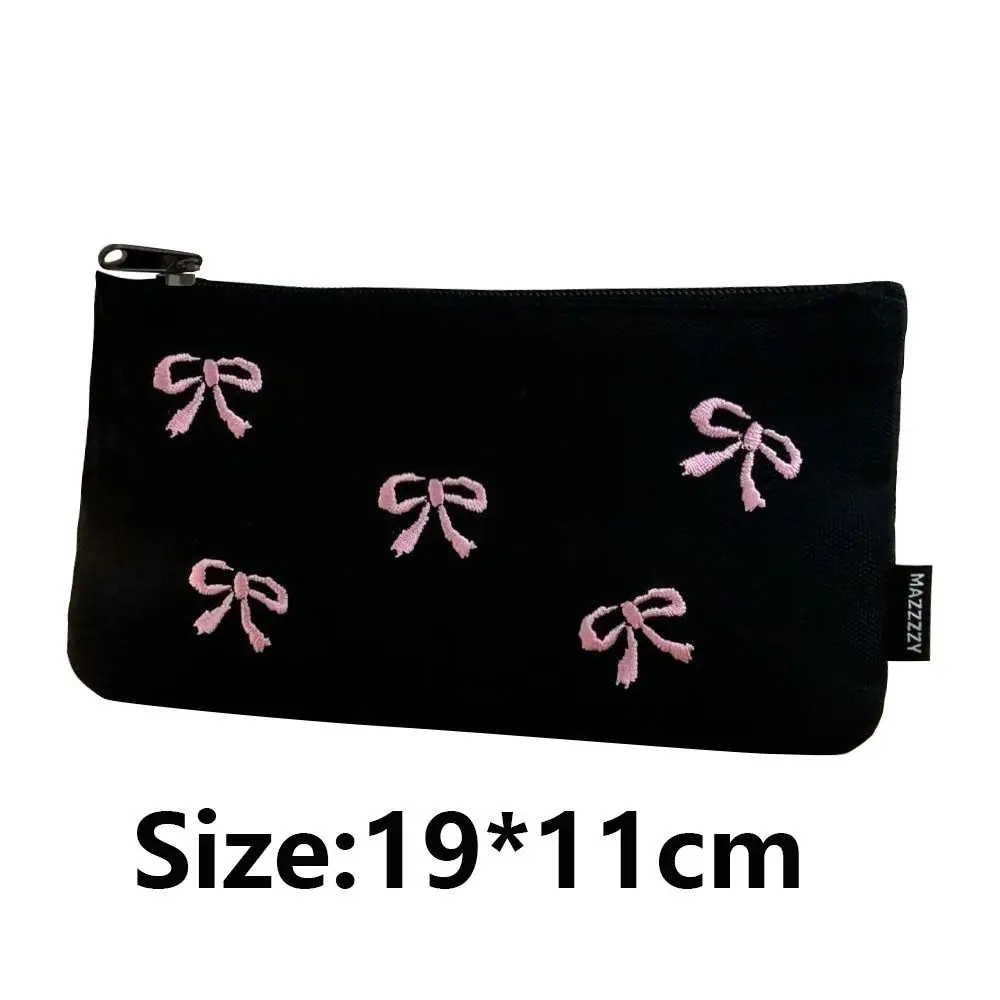 Funny Canvas Cute Embroidered Bag Lovely Print Square Shape Cosmetics Bag Bowknot Stationery Bag